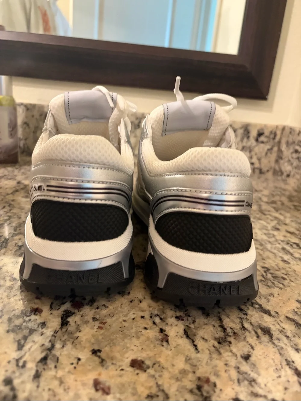 Chanel Silver & White Athletic Sneakers for men or women - Picture 7 of 8